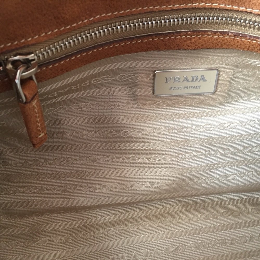 Prada Cognac Leather Handbag with Silver-Tone Lock - Picture 9 of 11